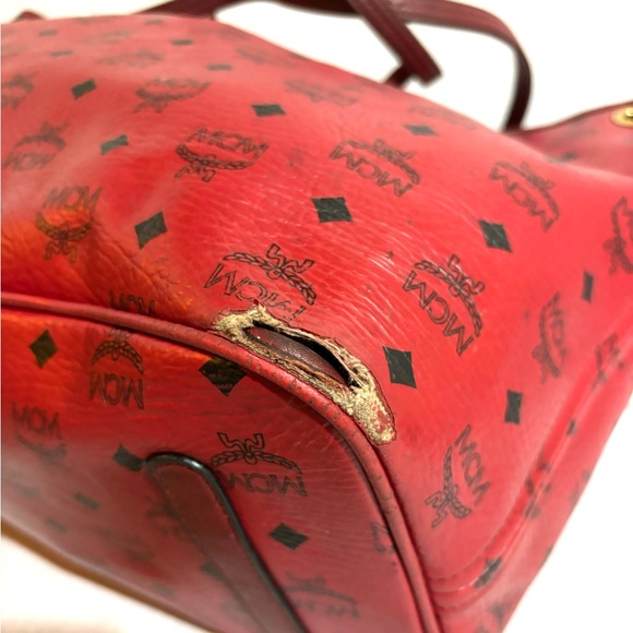 MCM visetos large Liz reversible shopper tote red ruby handbag - Picture 9 of 16